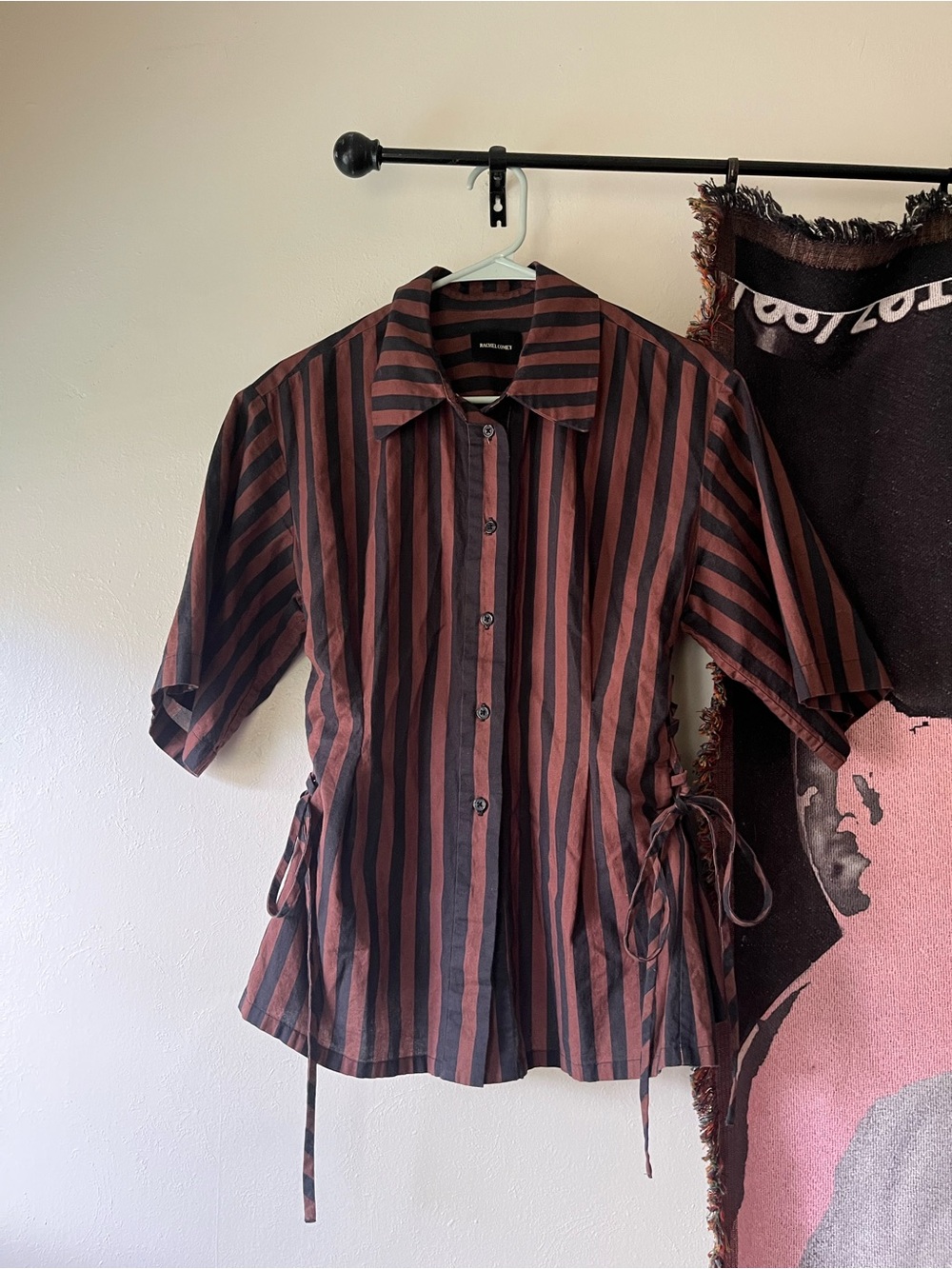 Rachel Comey Brown and Black Vertical Stripe Button-Down Shirt w Lace-Up Sides